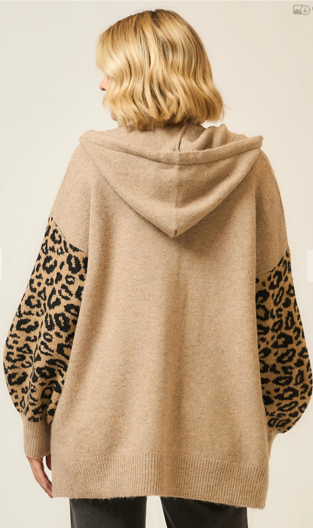 Hooded Leopard Print Contrast Cardigan