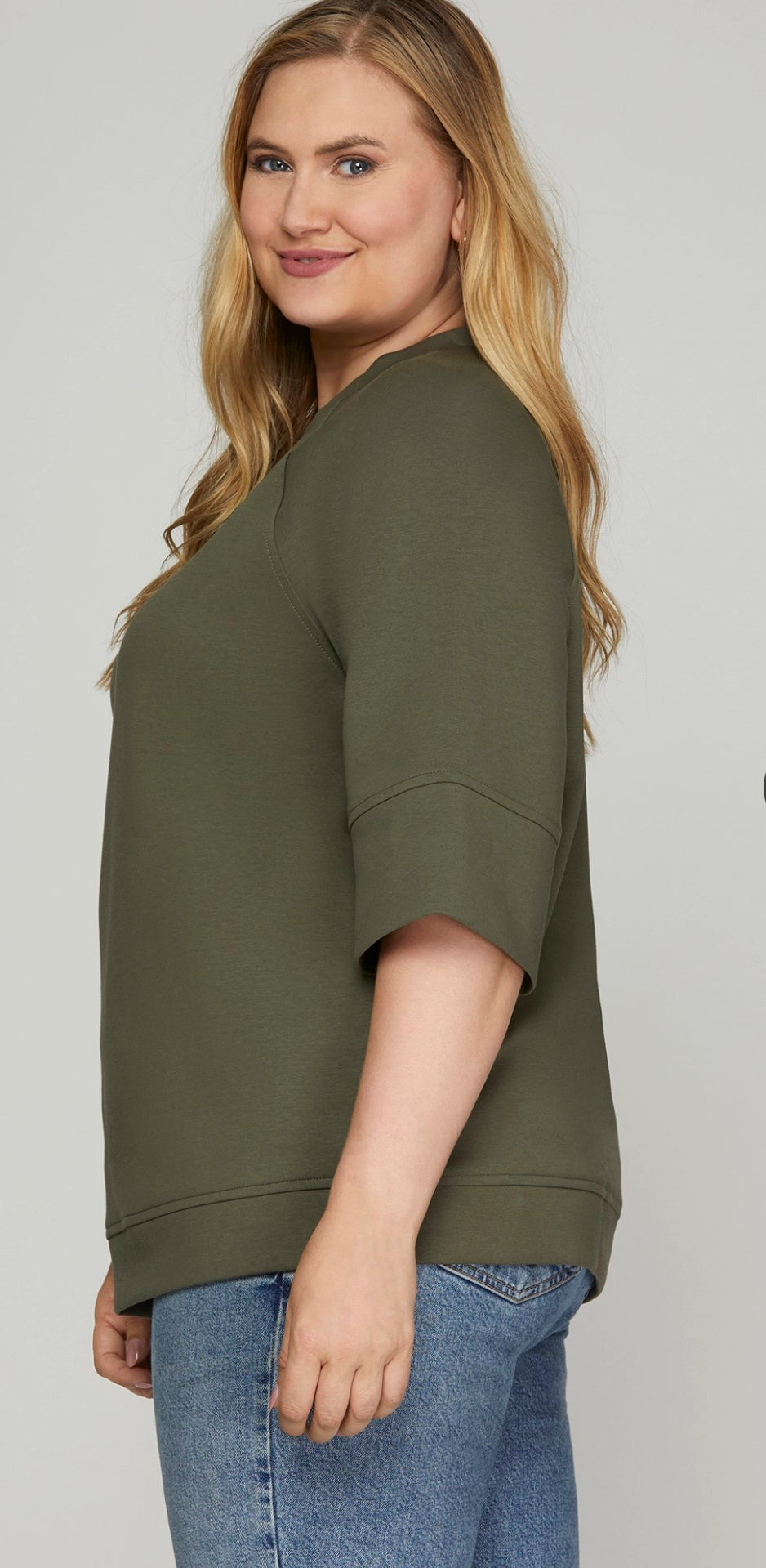 Plus Size 3/4 Sleeve Scuba Knit Top