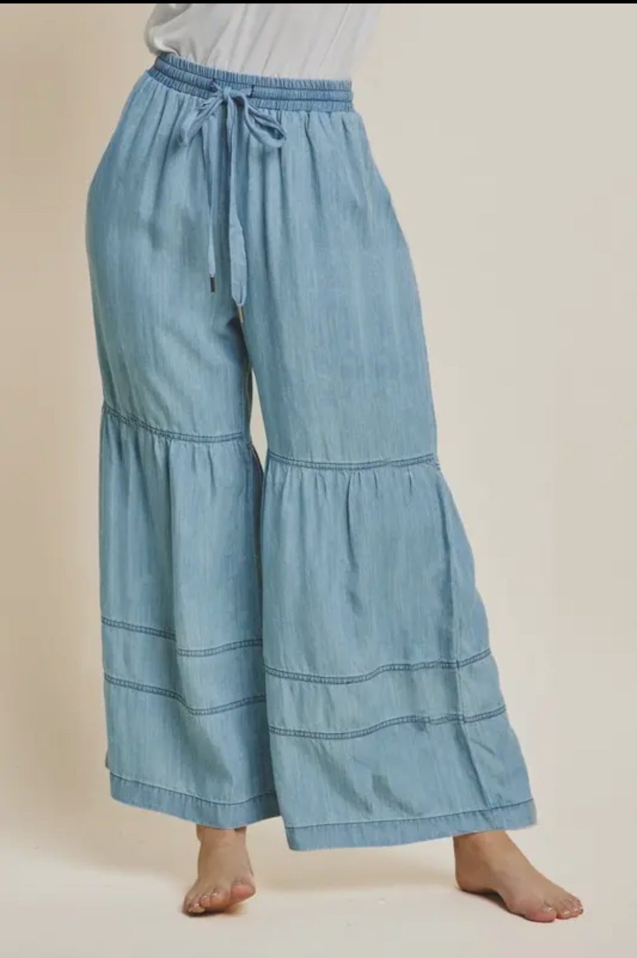 Plus Washed Denim Chambray Pants