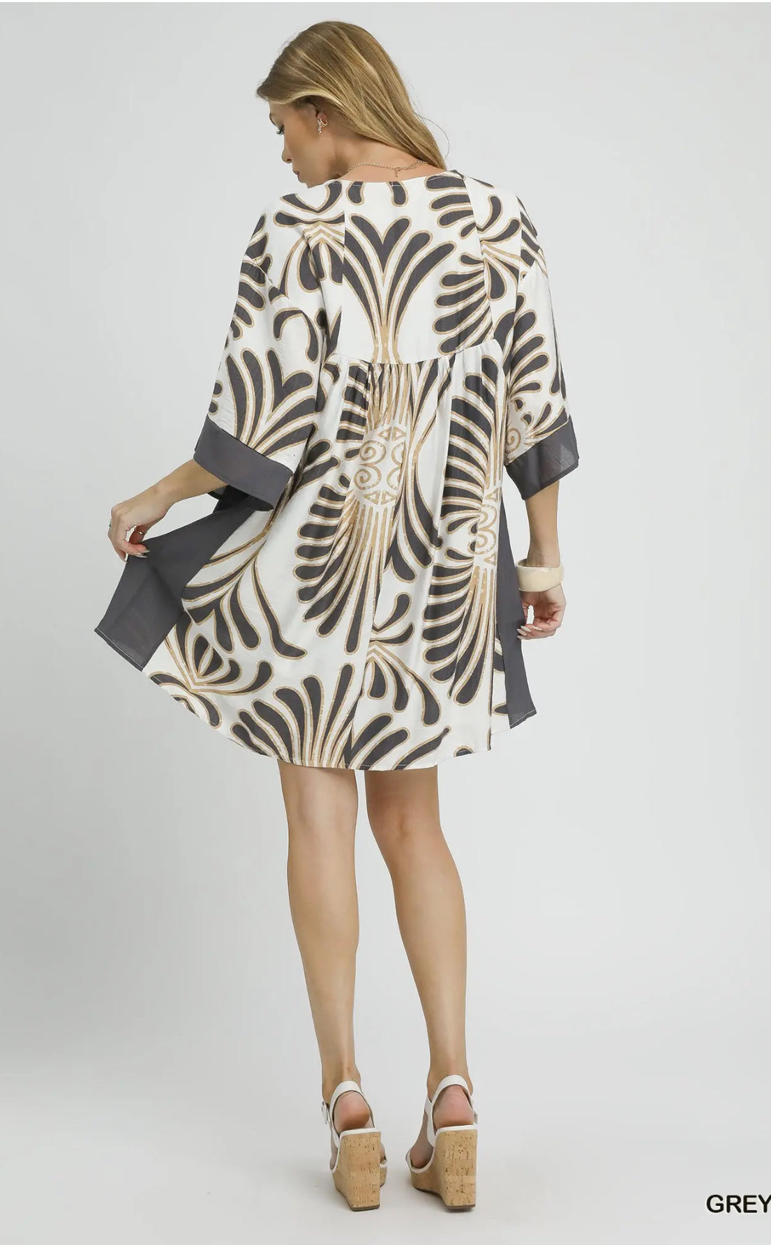 Abstract Print Kimono Sleeve Dress