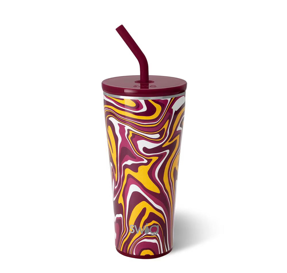 Fanzone Maroon + Yellow 32 oz Swig Straw Tumbler - Talk of the Town
