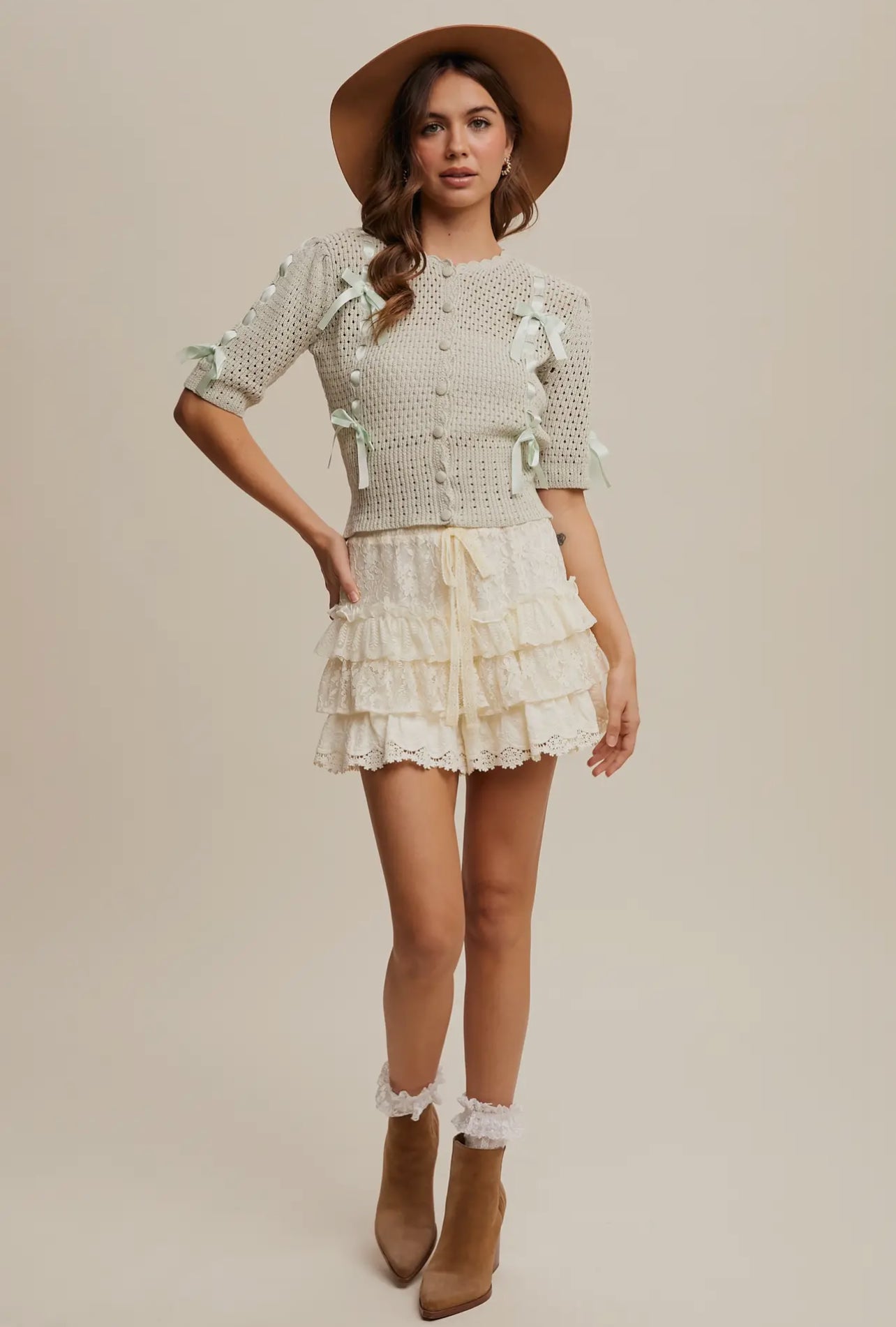 Lace Tiered Shorts With Ruffle Details