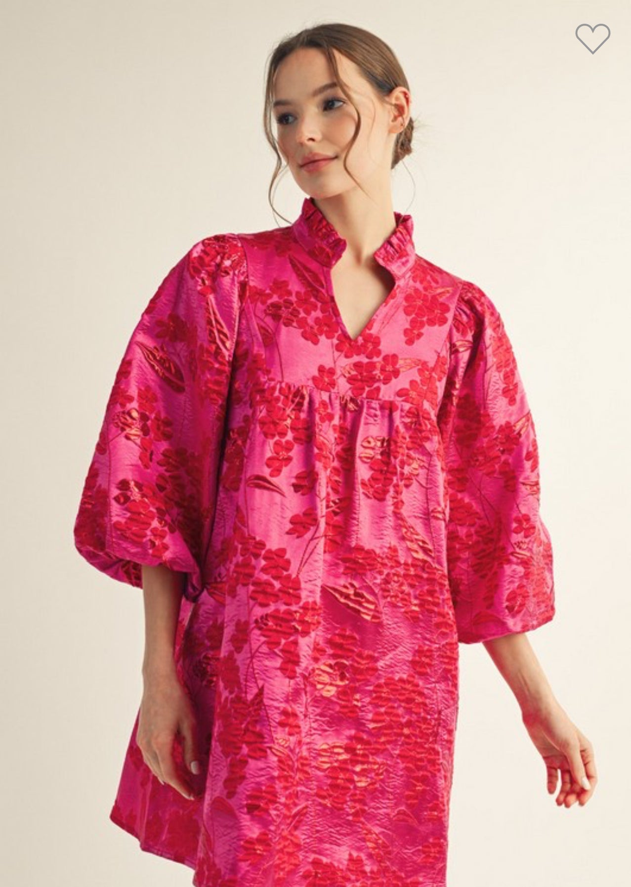 Ruffled Neck Floral Jacquard Dress