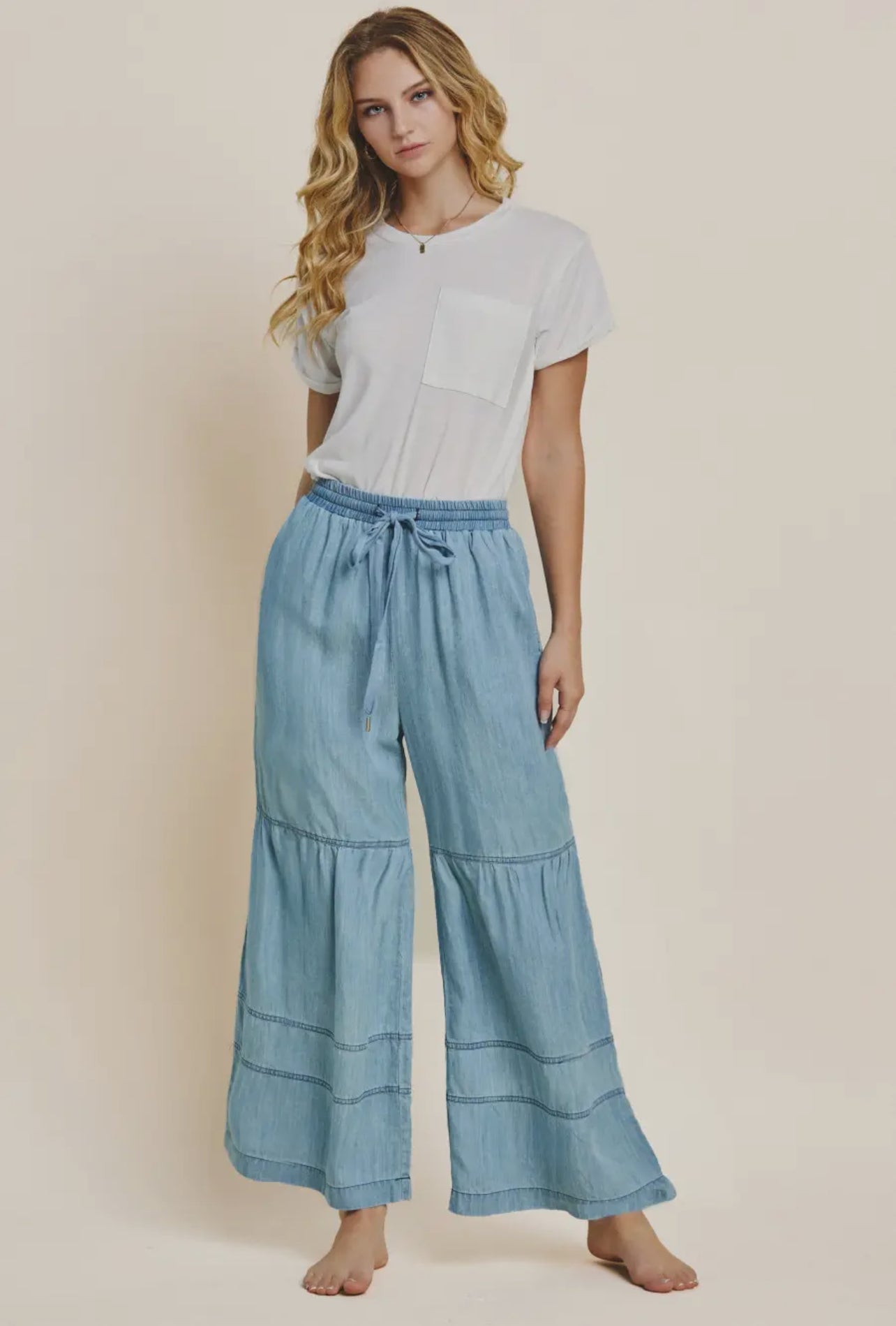 Plus Washed Denim Chambray Pants