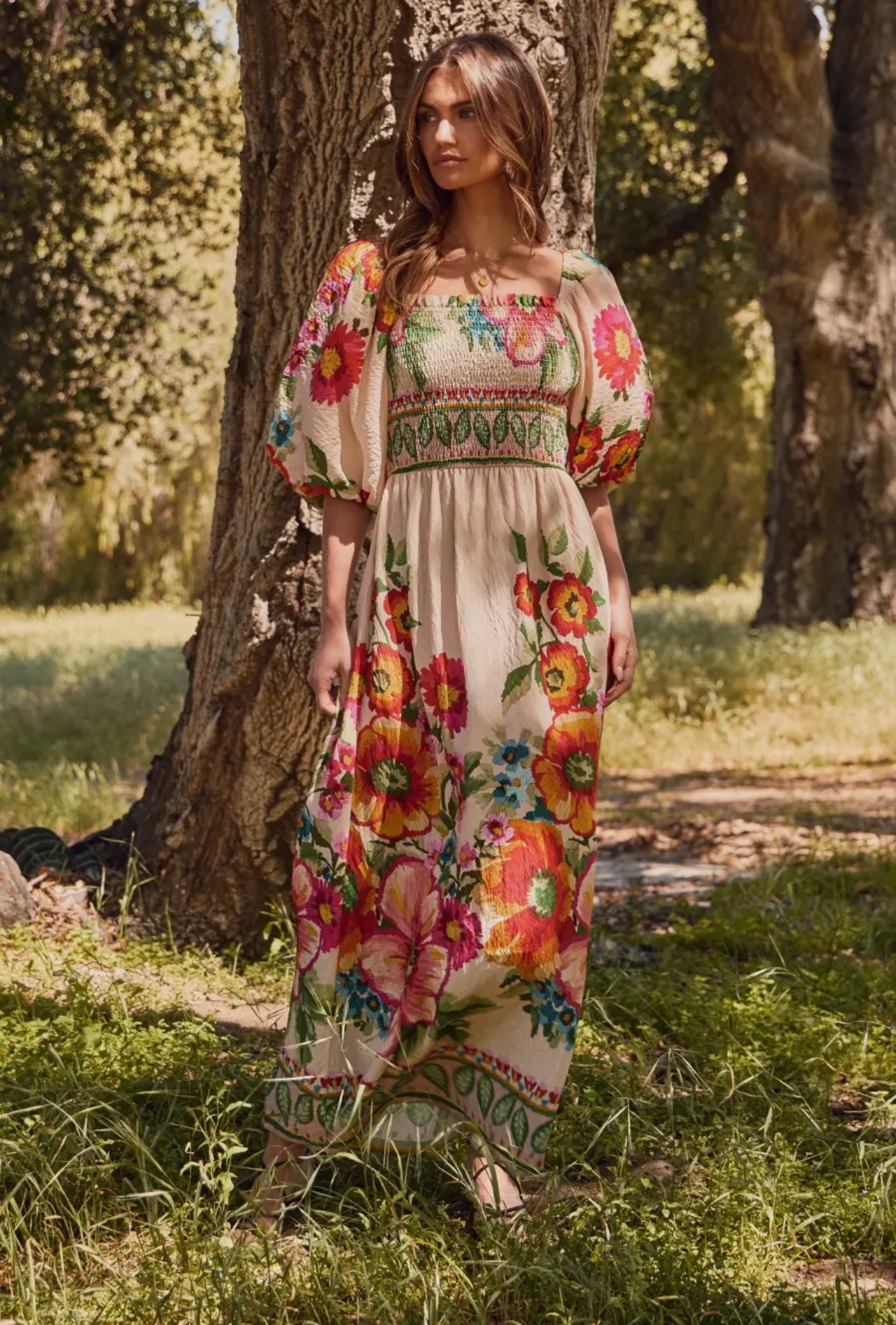 Plus Floral Border Printed Maxi Dress
