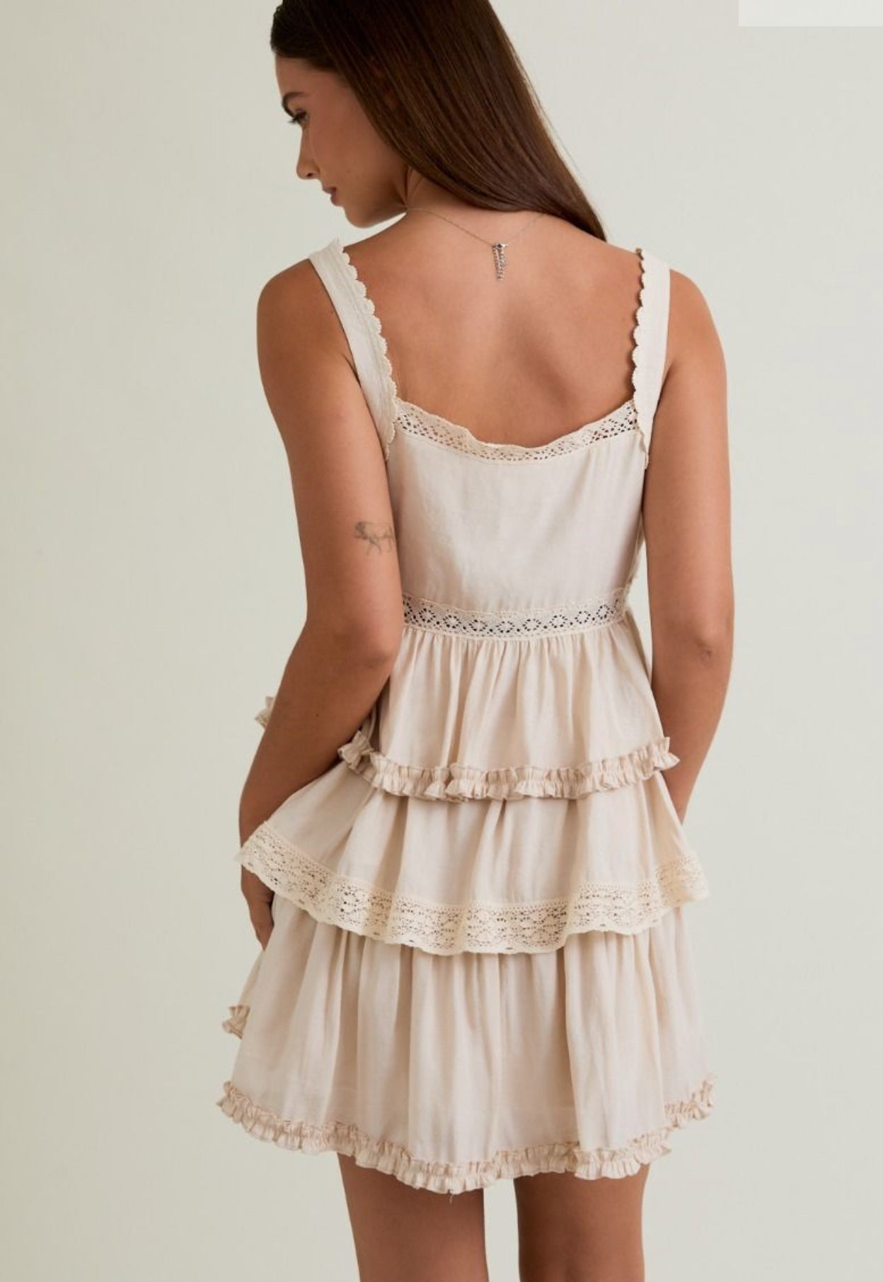 Lace & Ruffle Tiered Mini Dress
