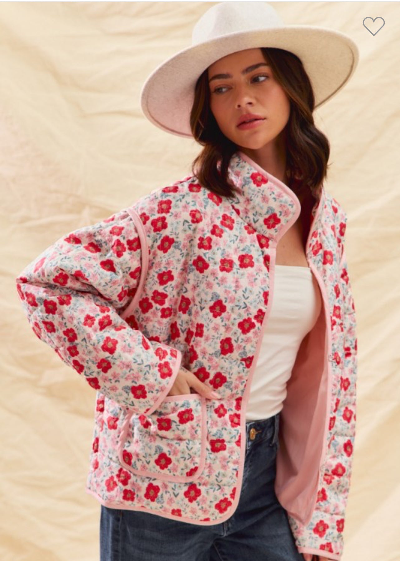 Floral Quilted High Neck Jacket with Pockets