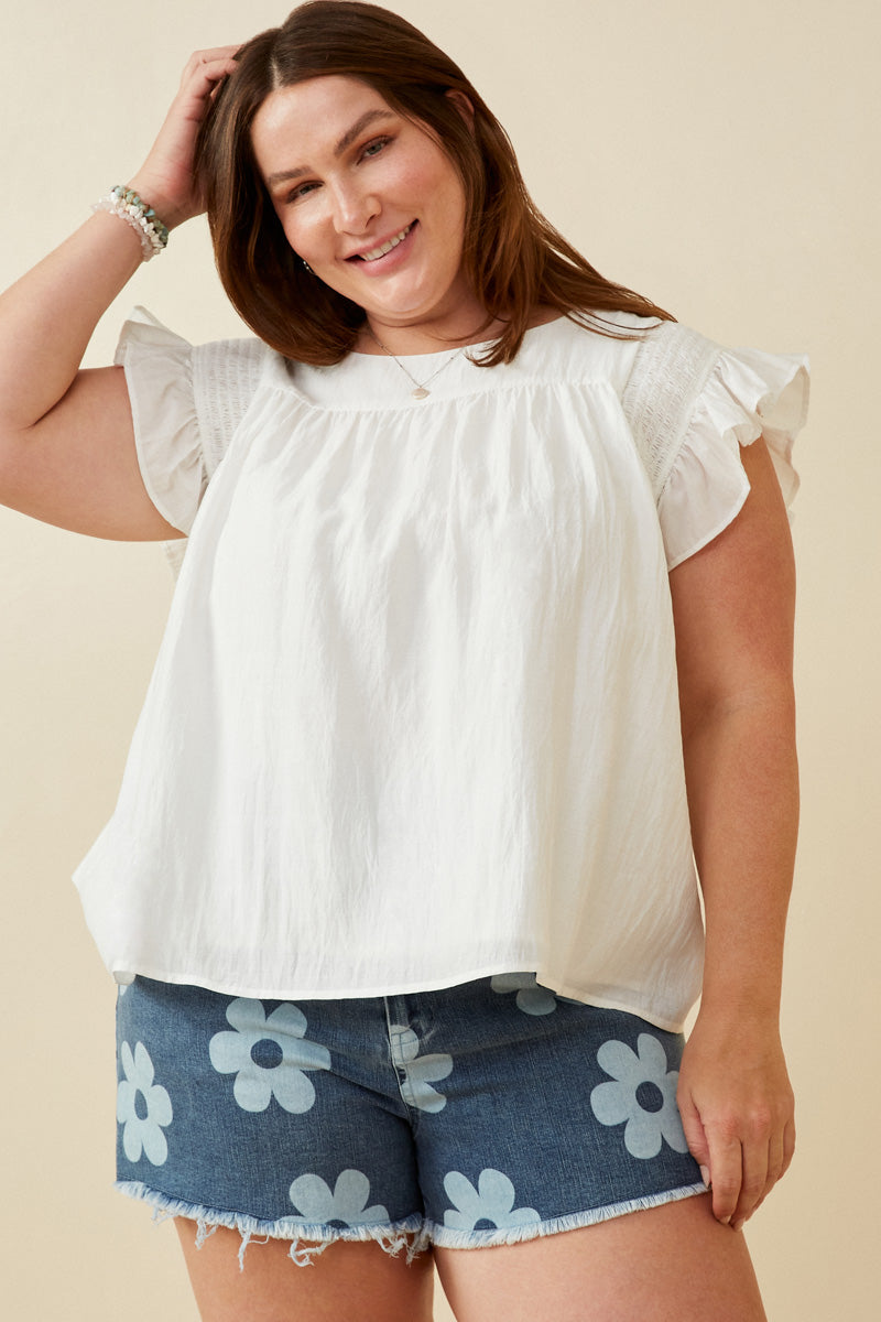 Smocked Ruffle Shoulder Top