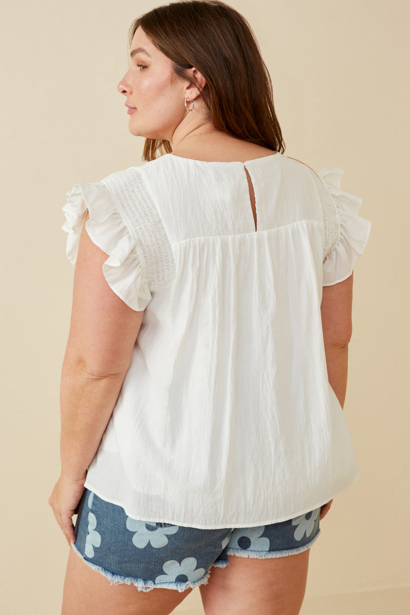 Smocked Ruffle Shoulder Top