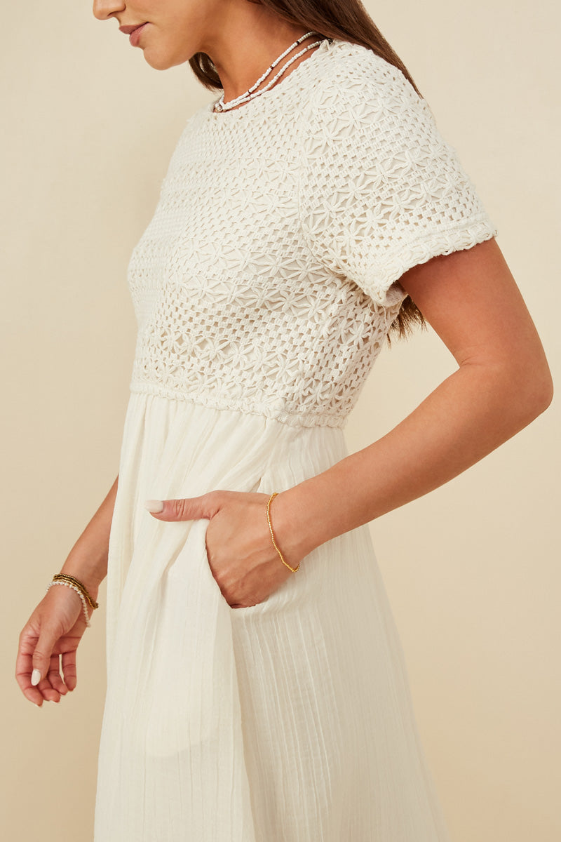 Crochet Mix Media Midi Dress