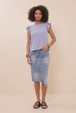 Womens Washed Ribbed Flutter Sleeve Knit Tank
