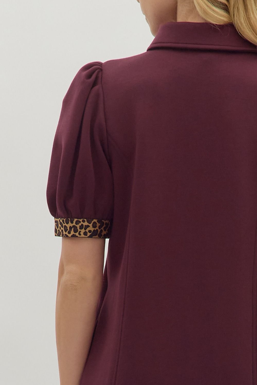 Burgundy Puff Sleeve Mini Dress