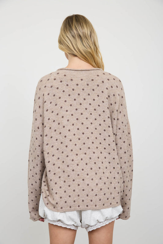 Blu Pepper-POLKA DOT BUTTON DOWN RAW EDGE KNIT CARDIGAN