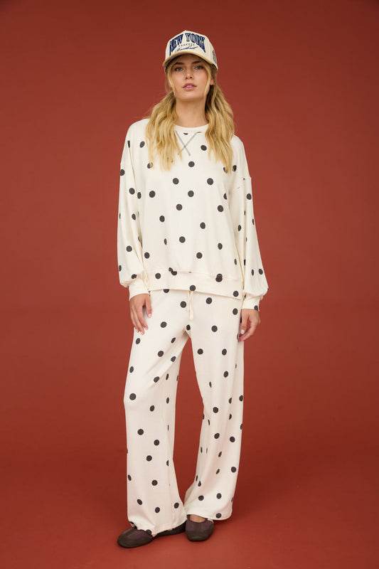 Blu Pepper-POLKA DOT TEXTURED LONG SLEEVE CREW KNIT TOP & SHORT SET