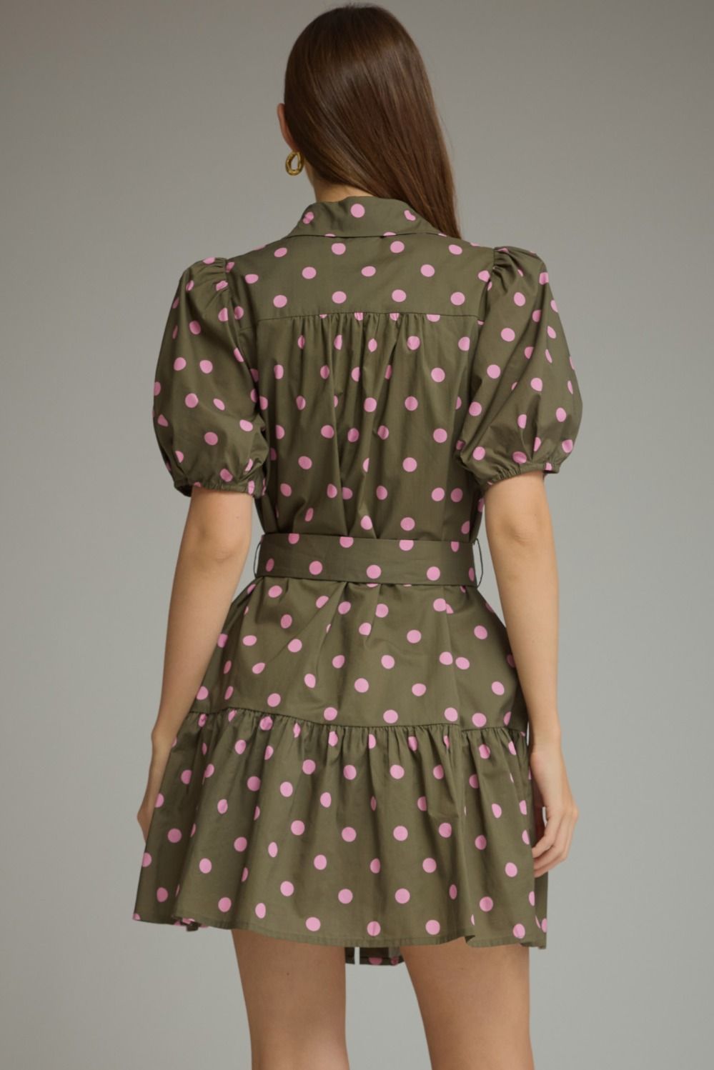 Entro-Polka dot short puff sleeve mini dress