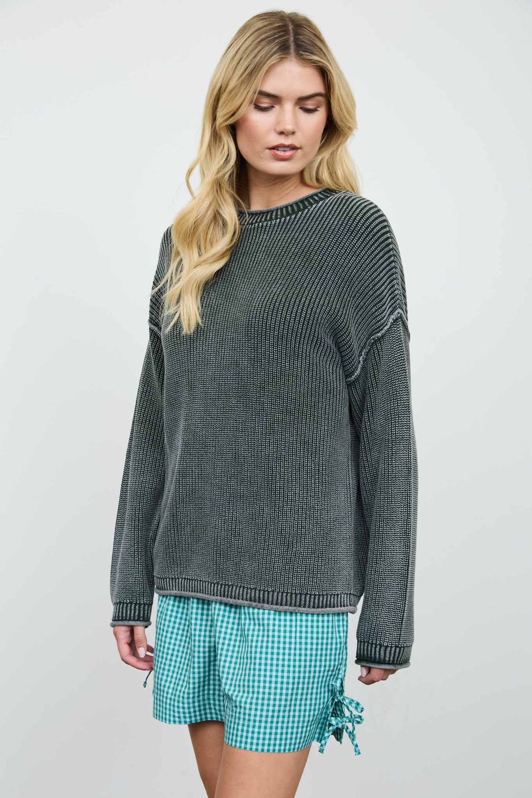 Blu Pepper-WASHED RAW EDGE DROP SHOULDER SWEATER