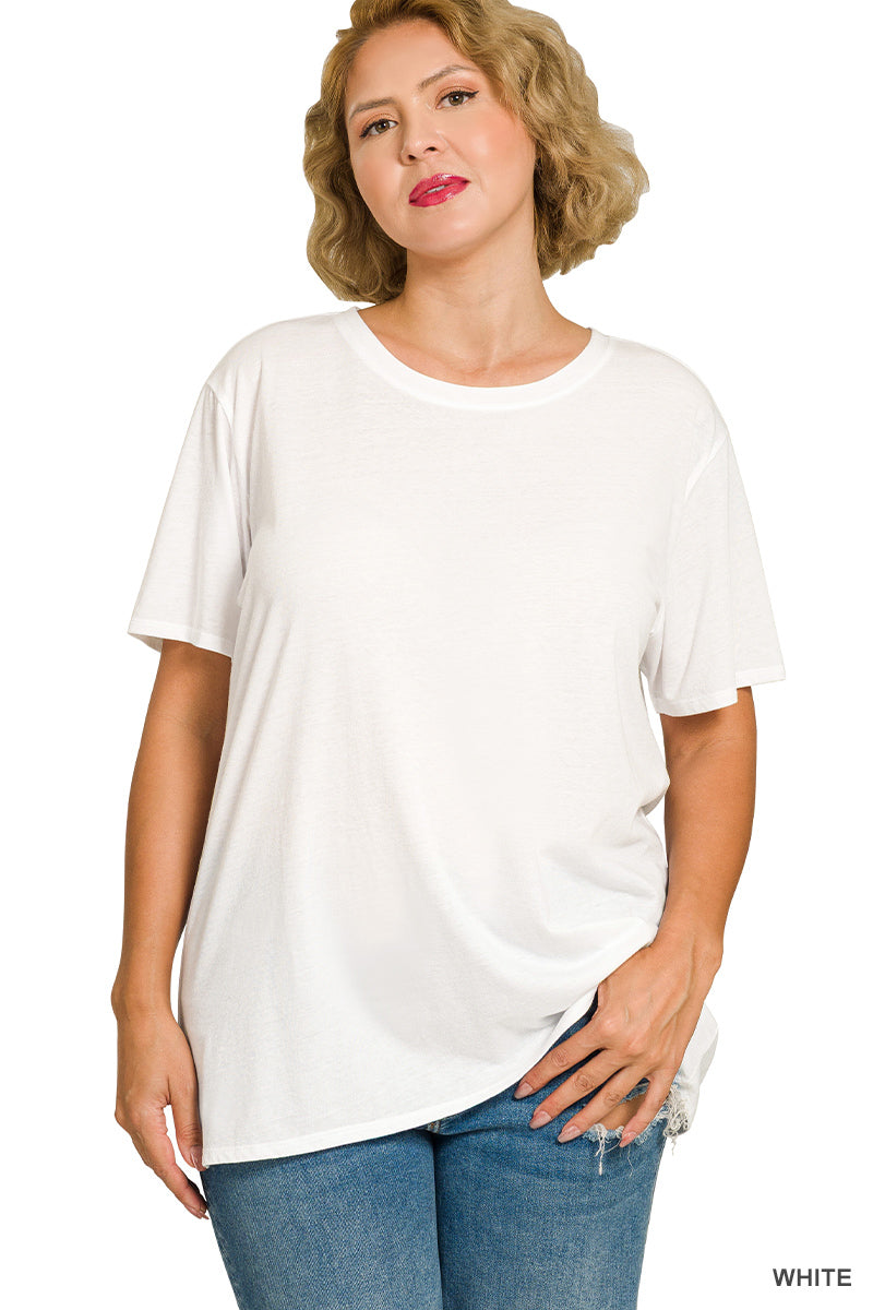 Plus Cotton Boyfriend Round Neck Tee