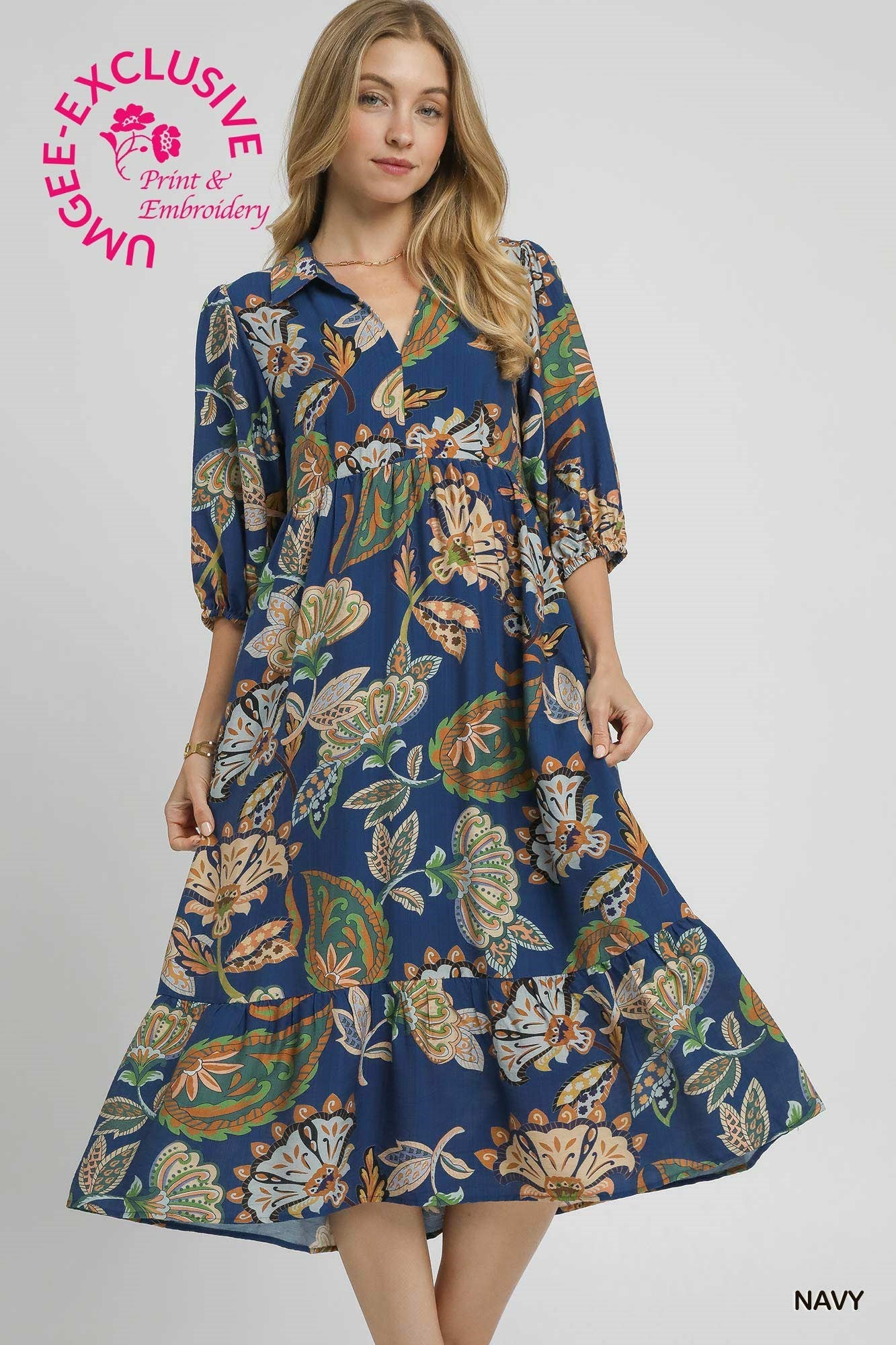 Boho Paisley Tiered Midi Dress