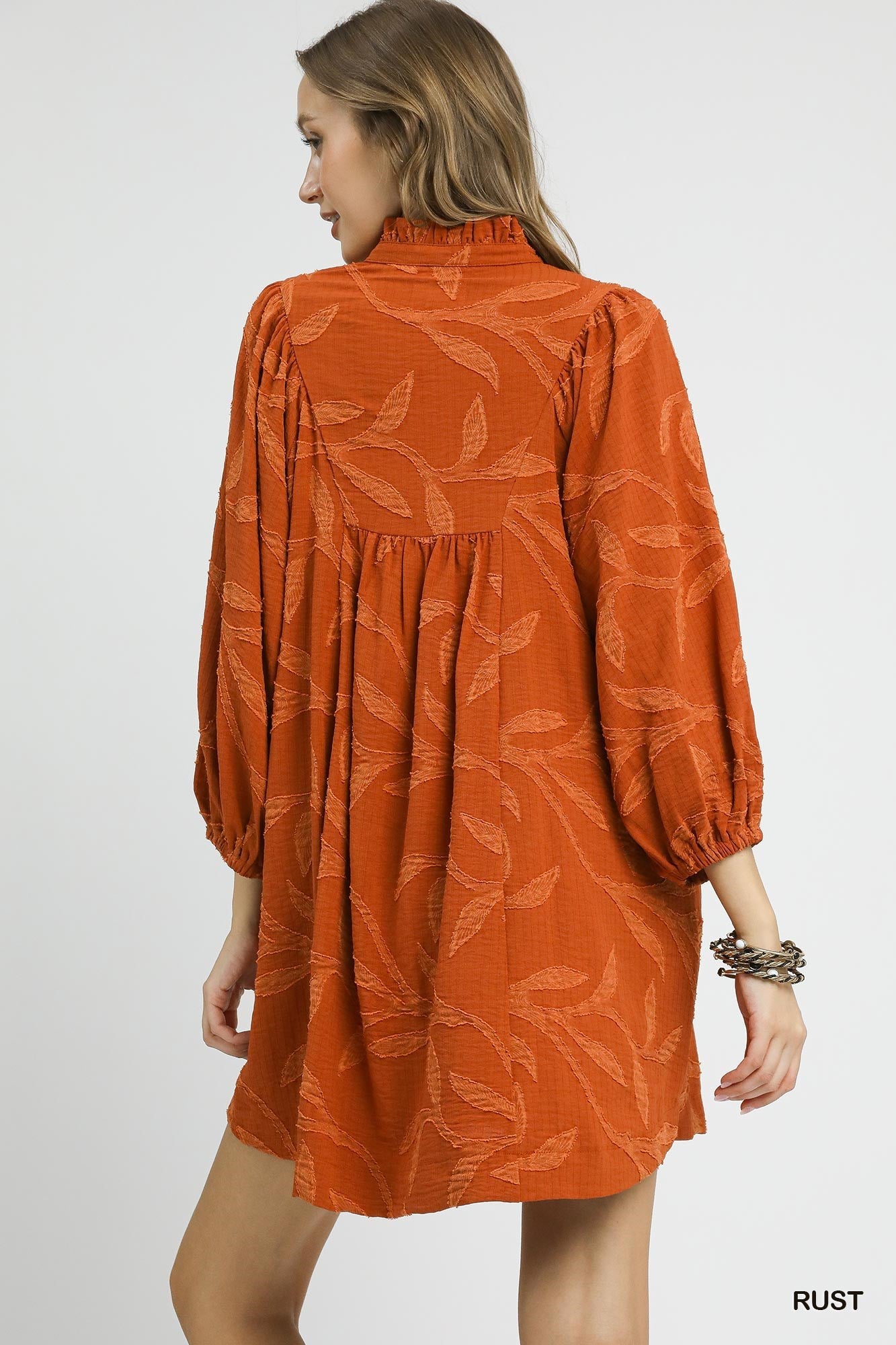 Jacquard High Ruffle Neck Dress