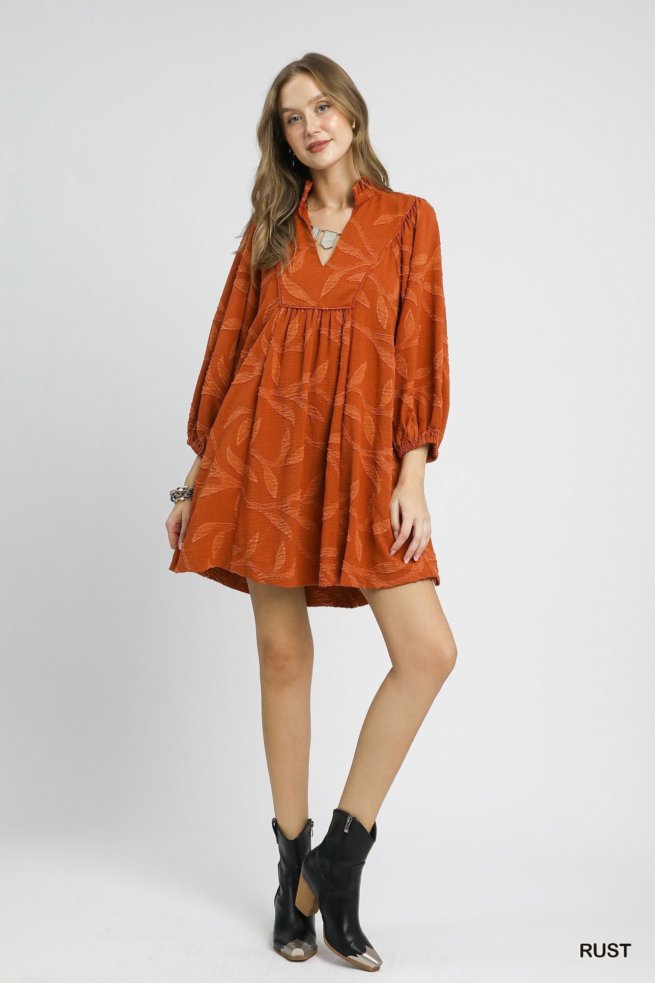 Jacquard High Ruffle Neck Dress