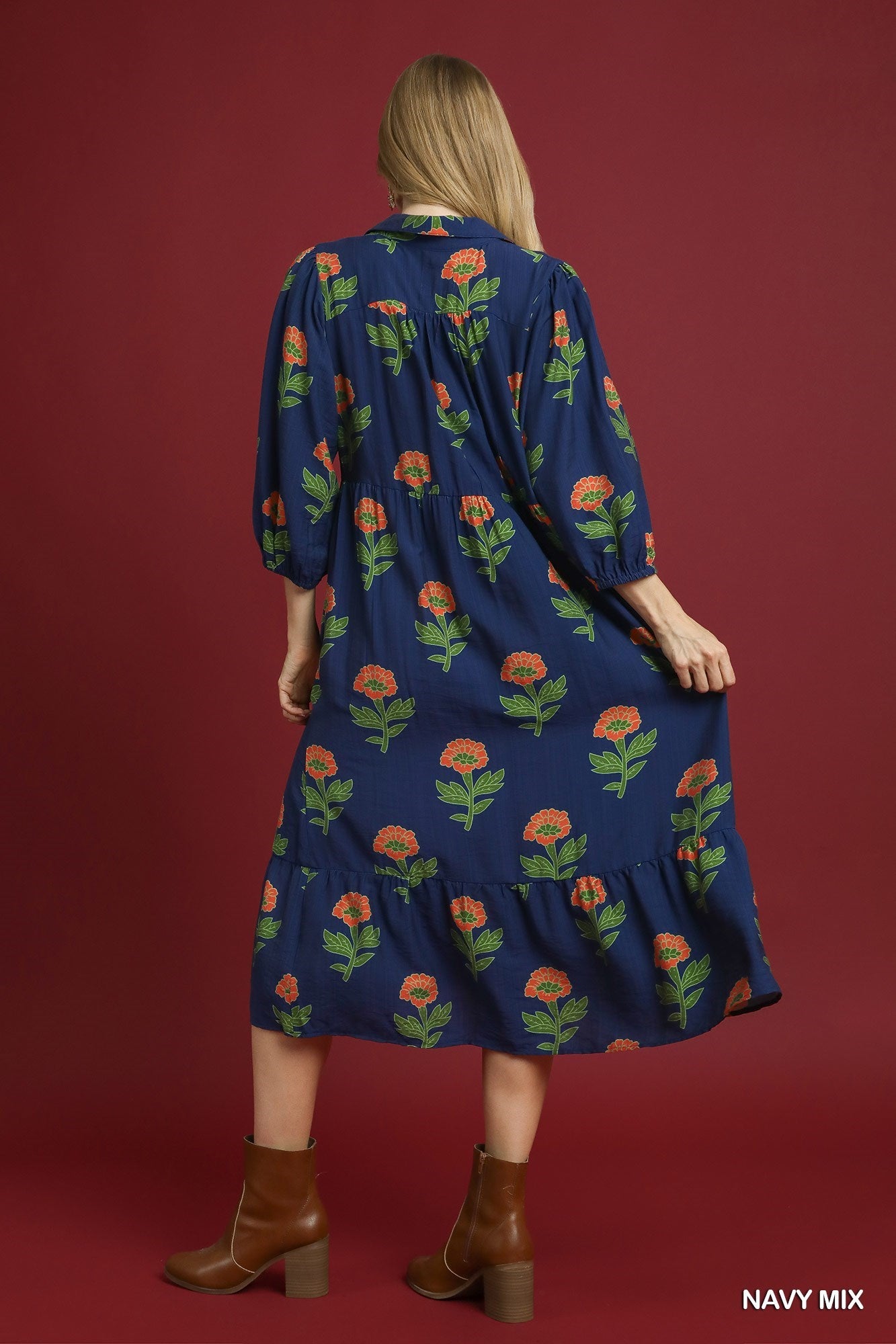 Floral Print Maxi Dress with Bubble Sleeves