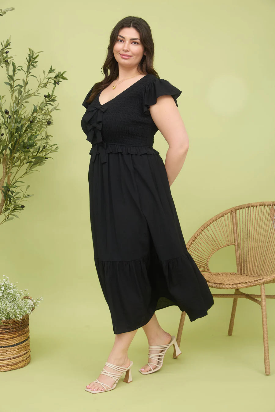 Plus Bow Detail V Neck Dress