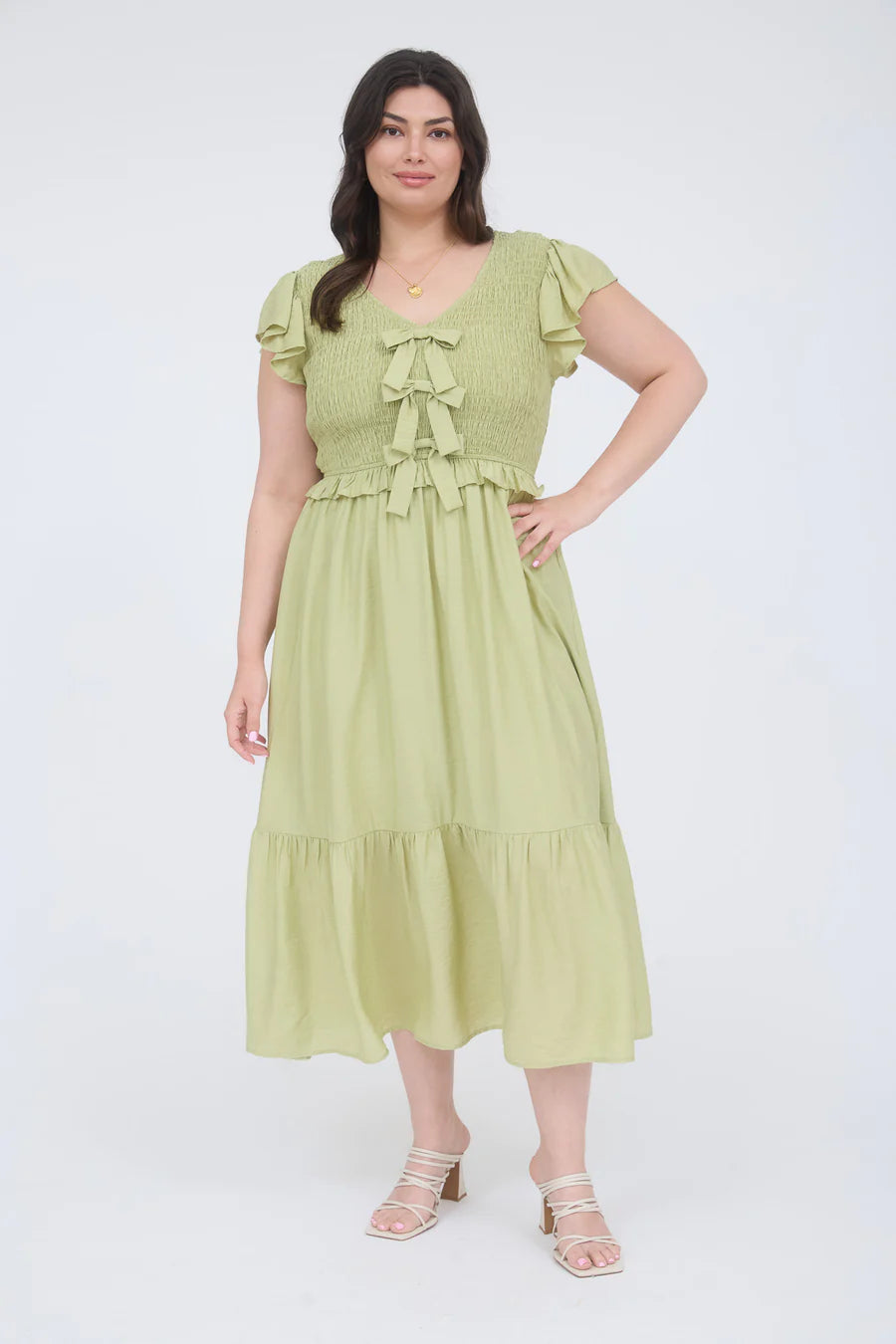 Plus Bow Detail V Neck Dress