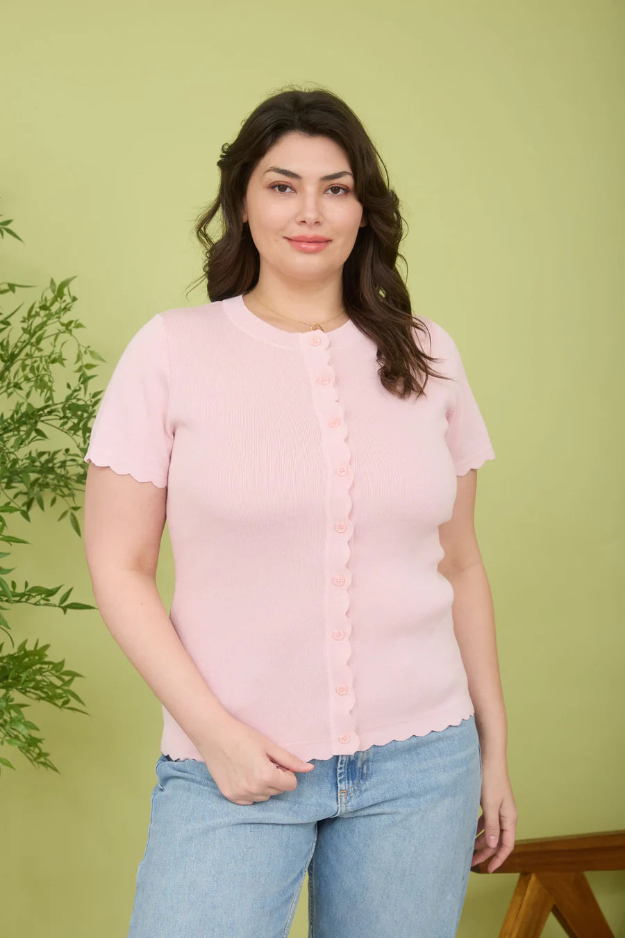 Blu Pepper Round Neckline Button Down Top