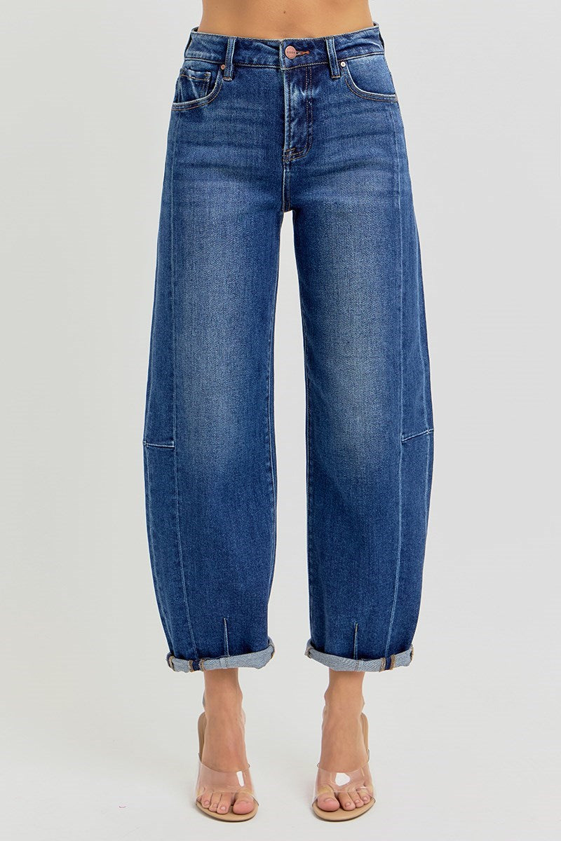 High Rise Barrel Dark Jeans