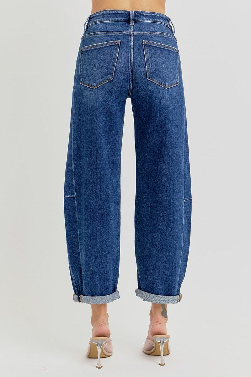 High Rise Barrel Dark Jeans