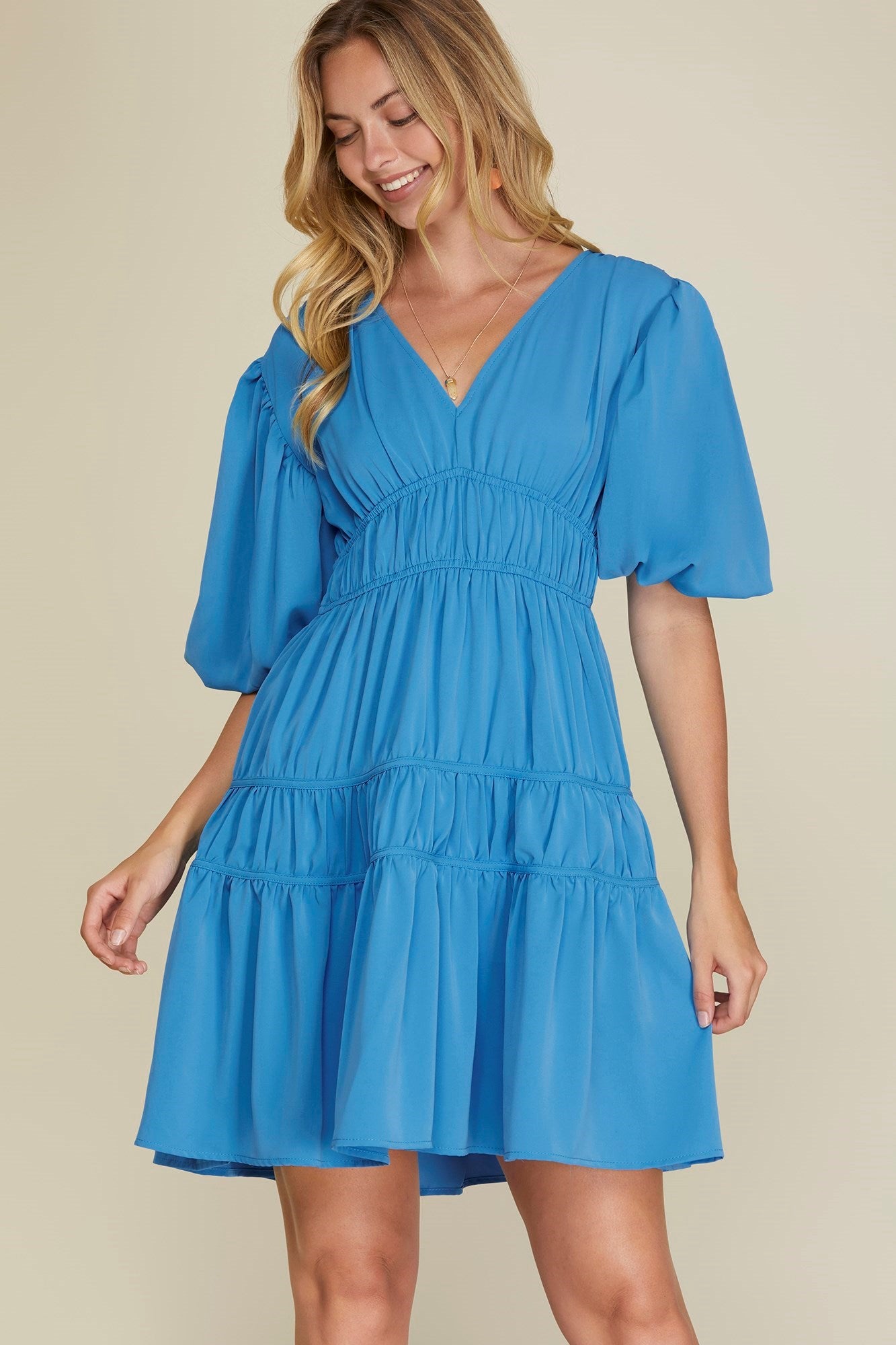 Balloon Style V Neck Dress