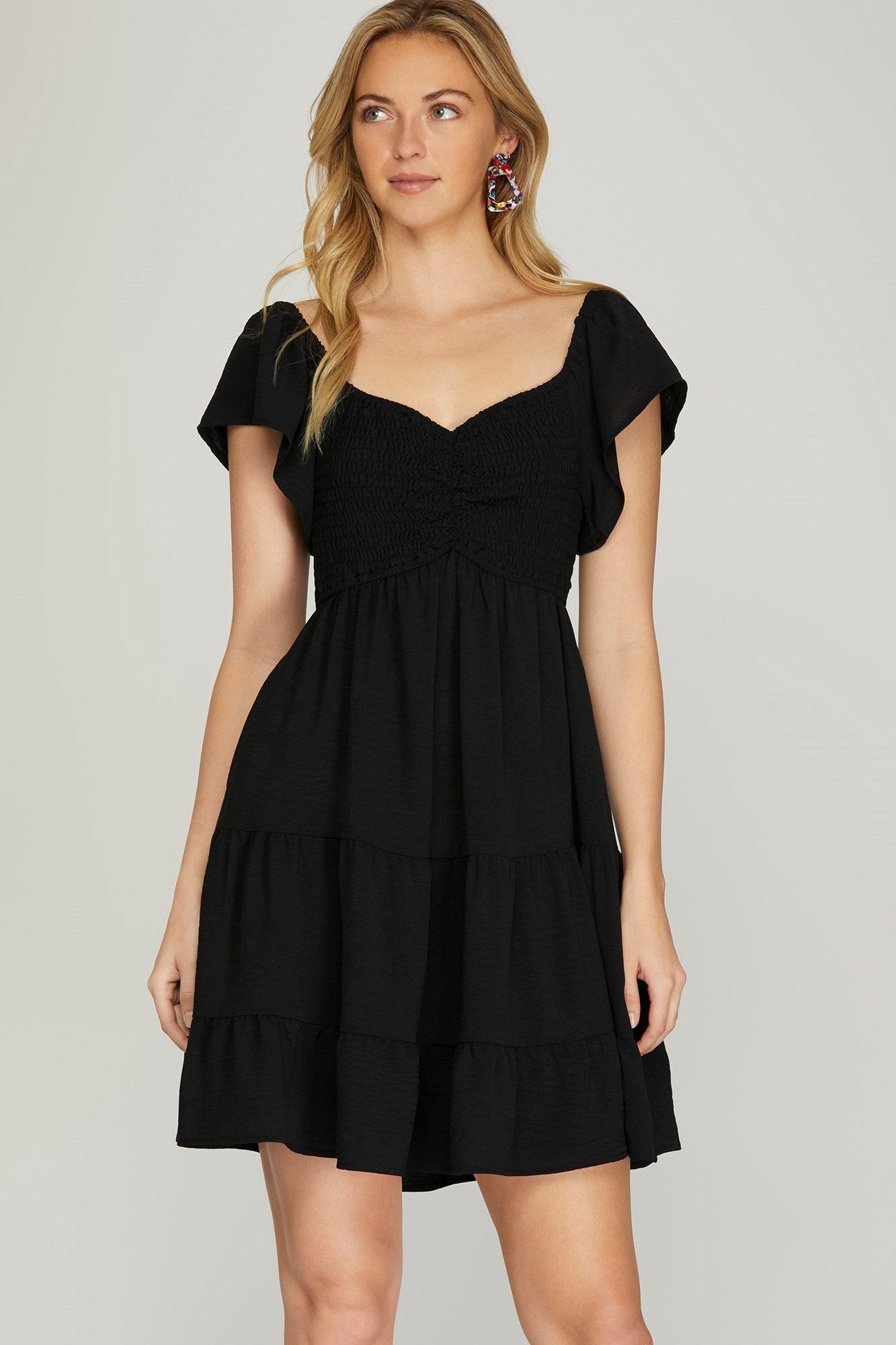 Flutter Sleeve Sweetheart Neck Dress