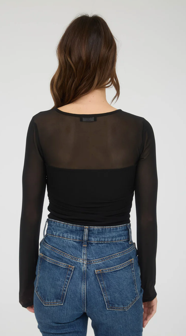 Ruched waist square neck long sleeve knit top