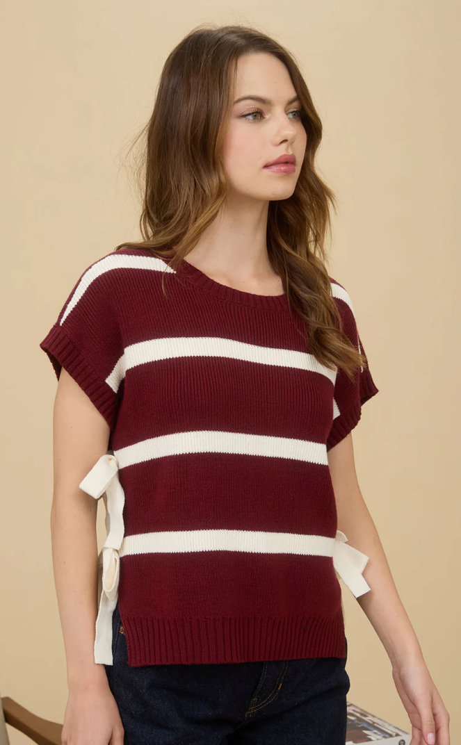 Stripe side tie sweater
