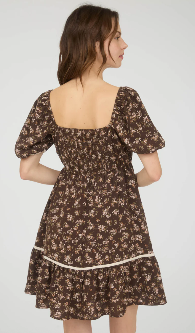 Floral puff sleeves mini dress