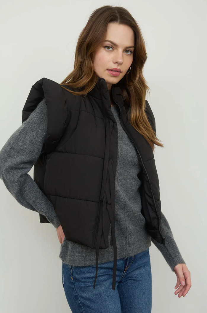 Flutter sleeve bow detail zip-up puffer vest