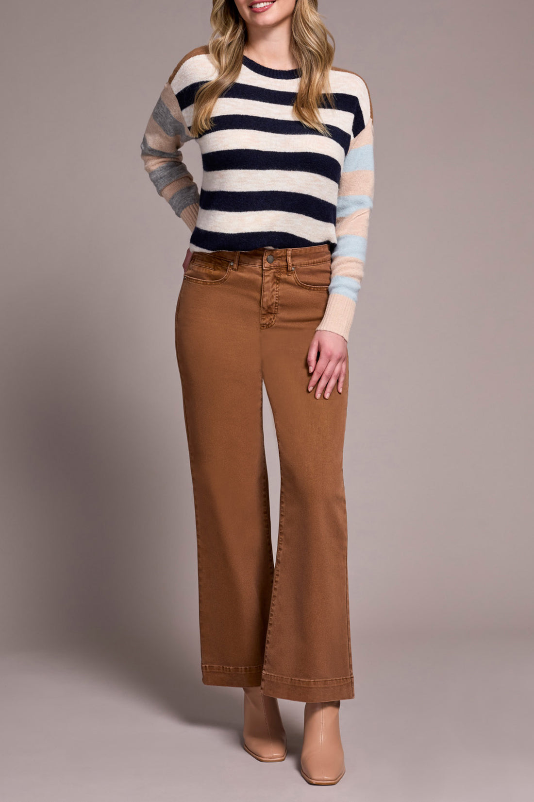 Walnut Brown Wide Leg Pants with Fly Front – Fall 2025