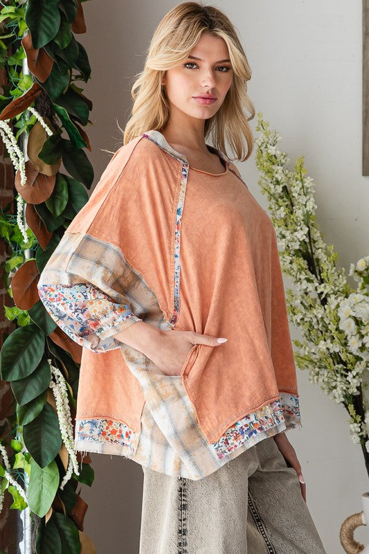 Washed Patchwork oversized Top