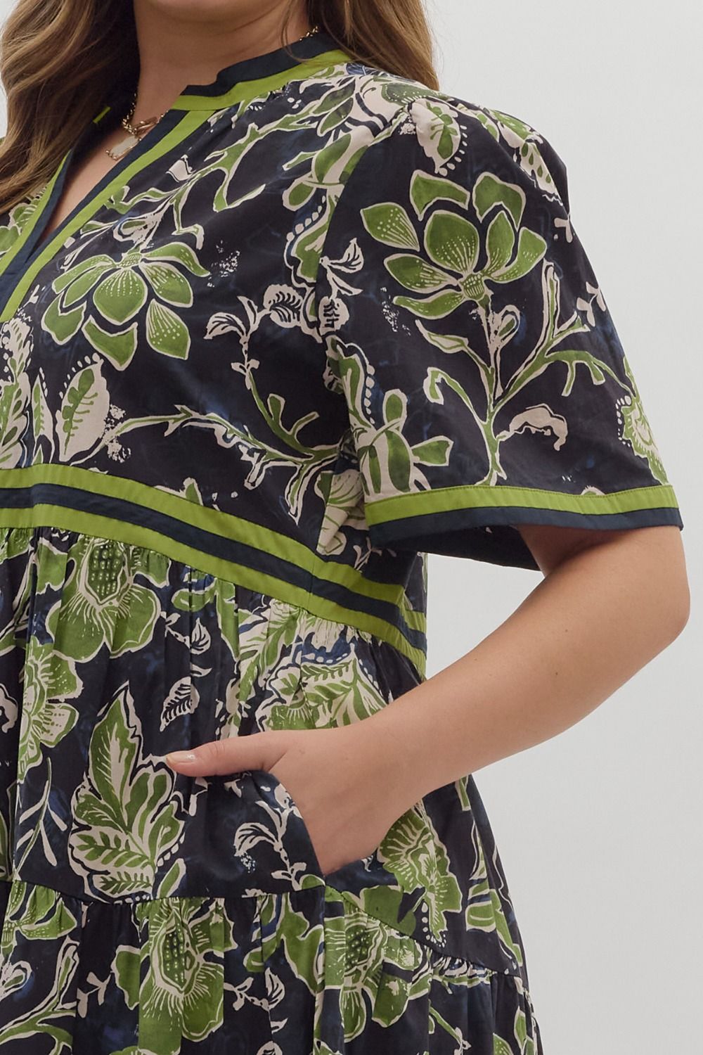 Floral Print Midi Dress with Contrast Trim