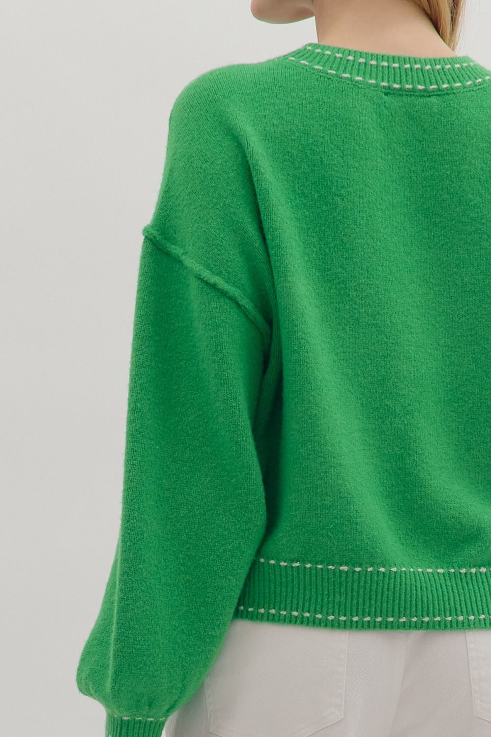 Contrast Stitch and Button Pocket Knit Sweater