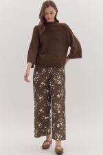 3/4 Sleeve Mock Neck Boucle Sweater Knit Top
