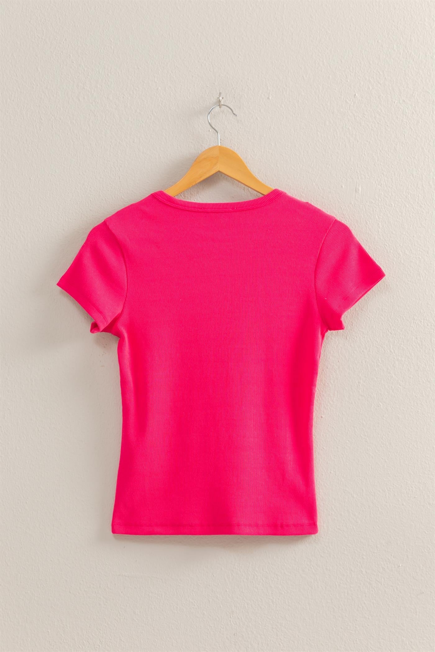 Ribbed Crew Neck Short Sleeve Top