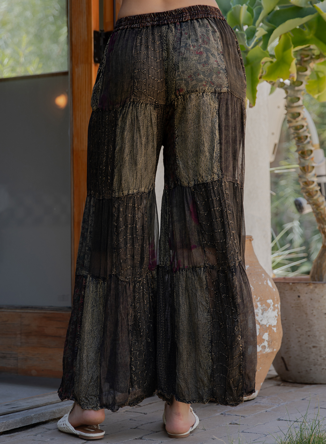 Flared Patchwork Pants-Amber