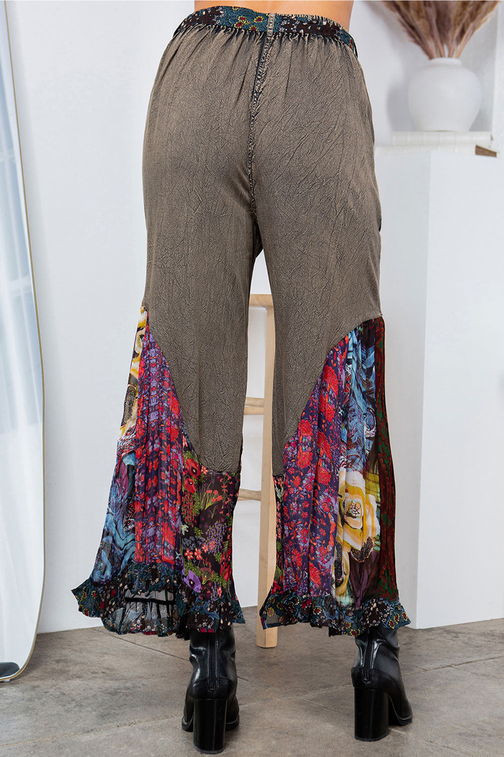Embroidered Patchwork Bellbottom Pants