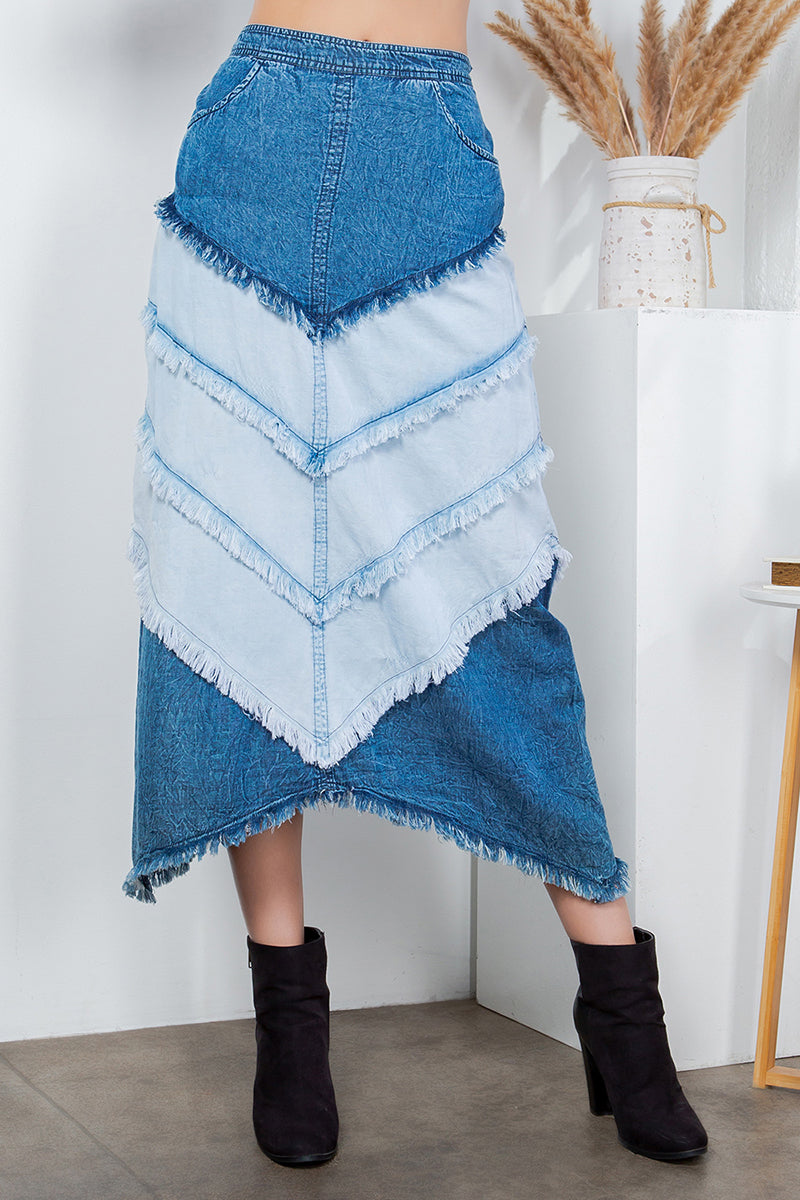 Patchwork Midi Skirt in Denim
