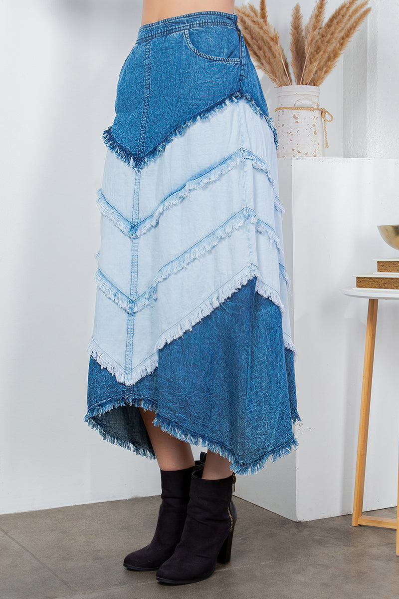 Patchwork Midi Skirt in Denim