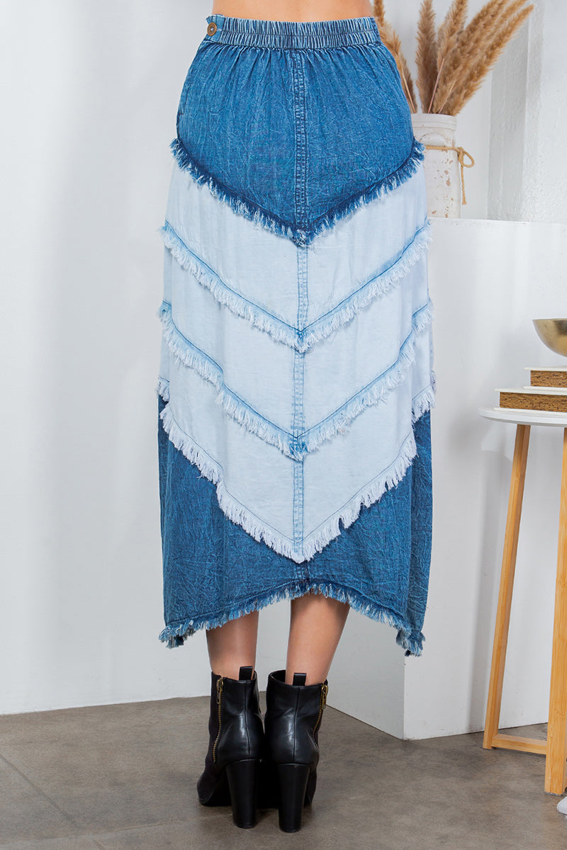 Patchwork Midi Skirt in Denim