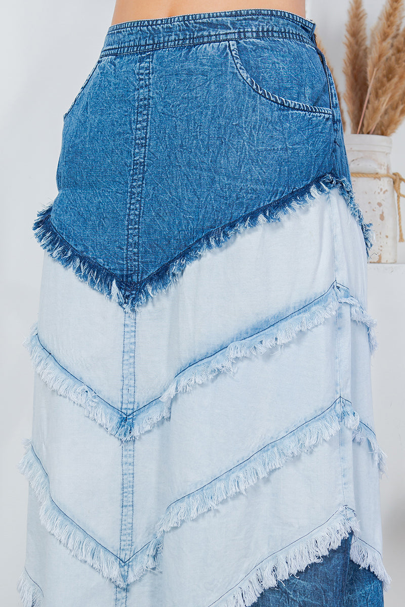 Patchwork Midi Skirt in Denim