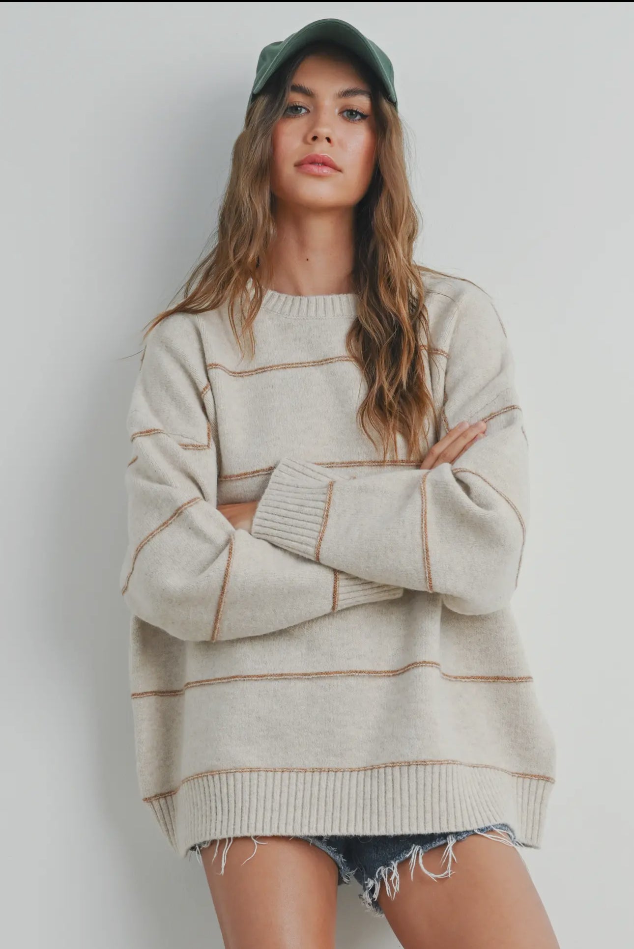 Striped Pattern Drop Shoulder Sweater