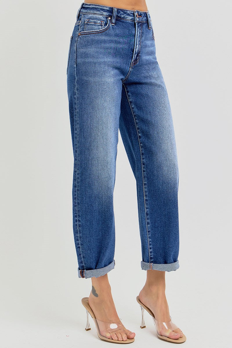 High Rise Crop Mild Barrel Cuffed Jeans